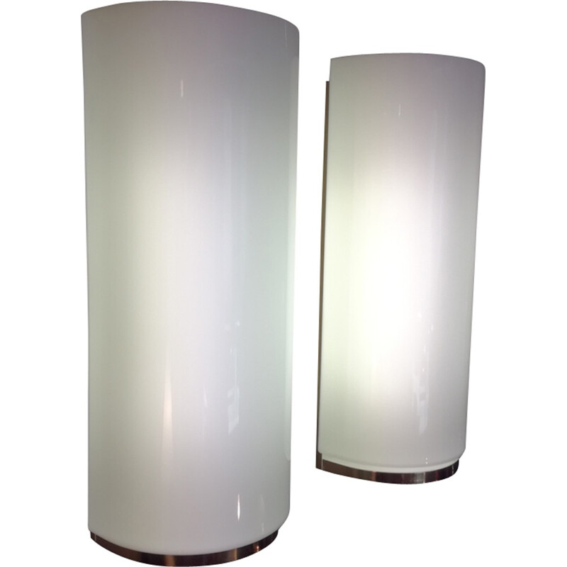 Pair of white German wall lamps produced by Glashütte Limburg - 1980s