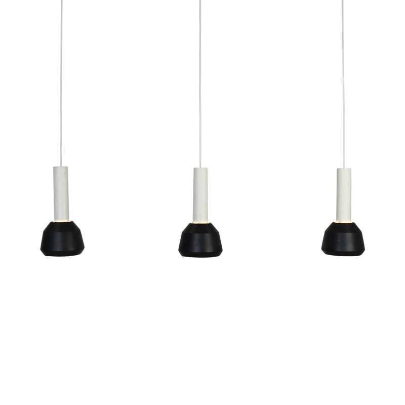 Set of 3 black and white Philips hanging lamps - 1960s