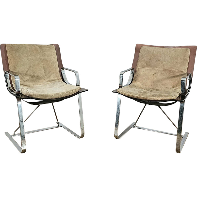 Pair of vintage Plexiglas and chrome armchairs for Apelbaum Esthétique, 1970