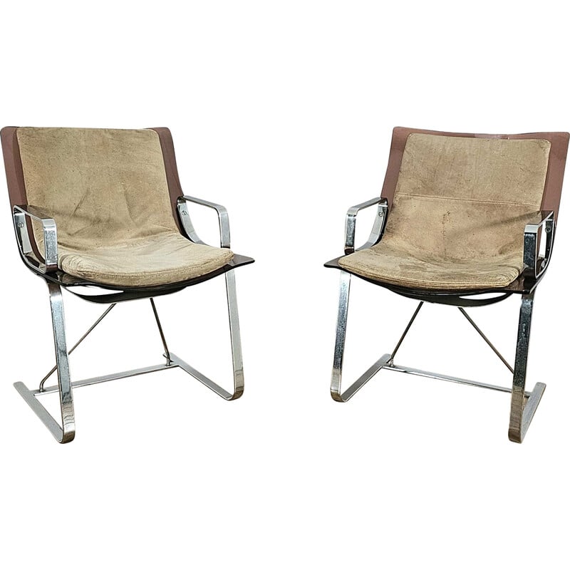 Paire de fauteuils vintage en plexiglas et chrome pour Apelbaum Esthétique, 1970