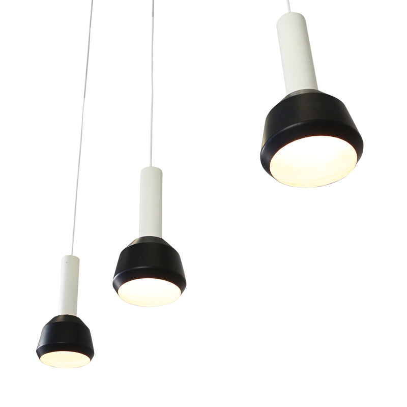 Set of 3 black and white Philips hanging lamps - 1960s