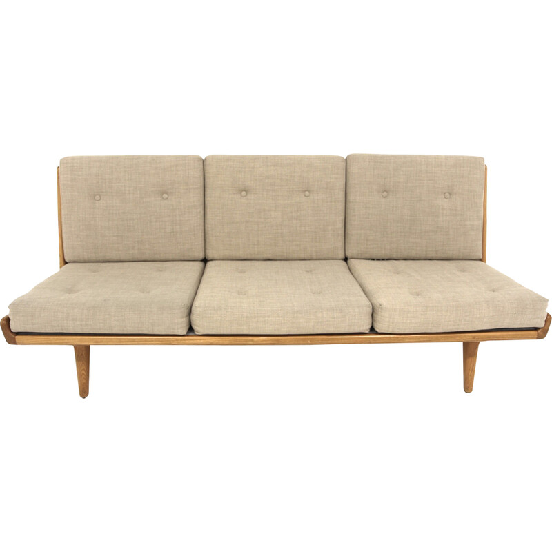 Vintage 3-seater sofa in elm and leather by Carl Gustaf Hiort for Af Ornäs, Finland 1960