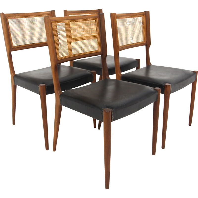 Conjunto de 4 cadeiras vintage em teca e couro sintético para a Skaraborgs Möbelindustri Tibro, Suécia 1960