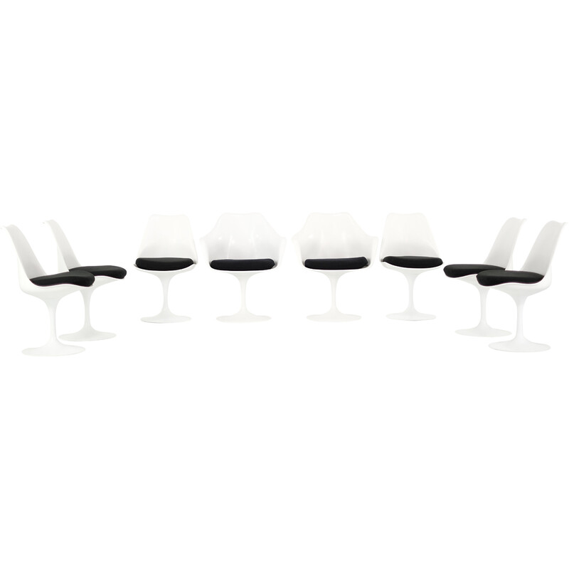 Ensemble de 6 chaises vintage "Tulipe" en fibre de verre et tissu par Eero Saarinen pour Knoll International, USA 1970