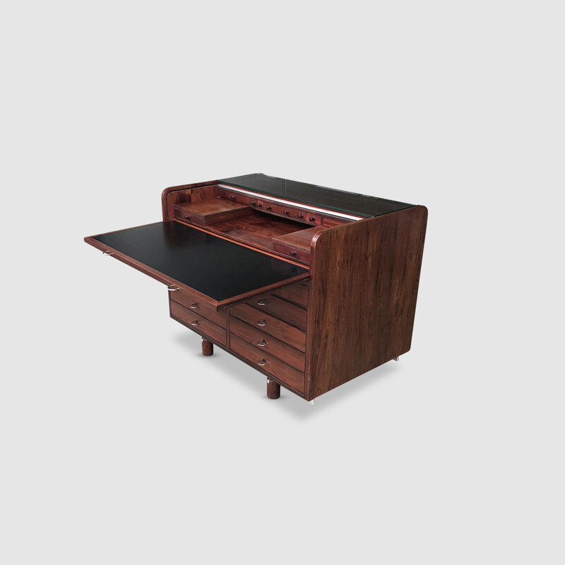 Vintage 804 rolling desk in rosewood veneer by Gianfranco Frattini for Bernini, Italy 1960