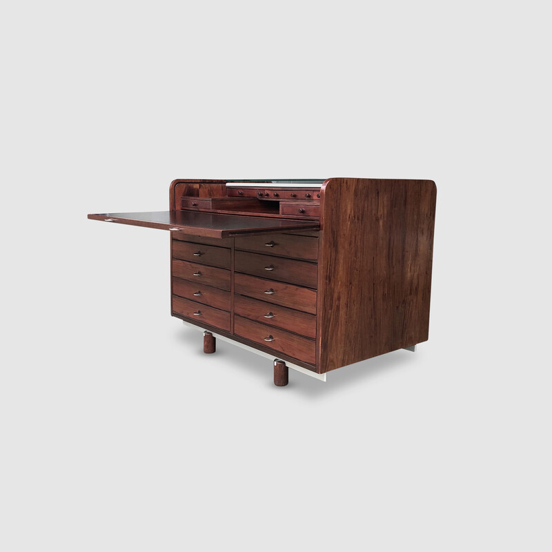 Vintage 804 rolling desk in rosewood veneer by Gianfranco Frattini for Bernini, Italy 1960