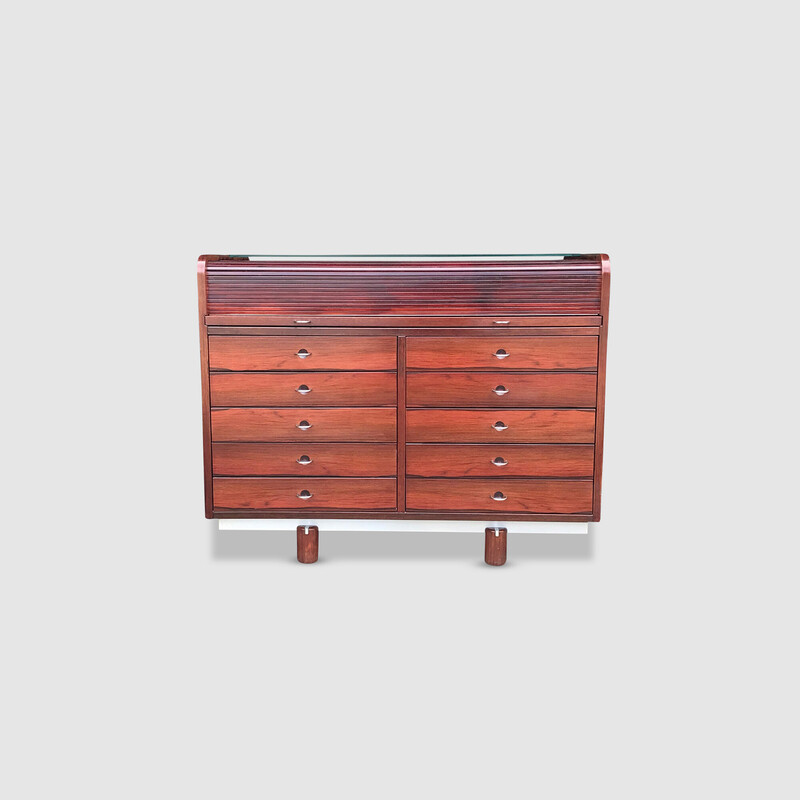 Vintage 804 rolling desk in rosewood veneer by Gianfranco Frattini for Bernini, Italy 1960