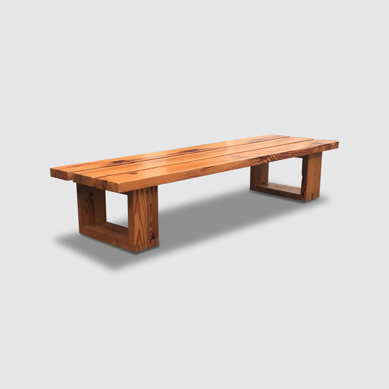 Vintage pine slatted bench by Ate Van Apeldoorn for Houtwerk Hattem, 1970