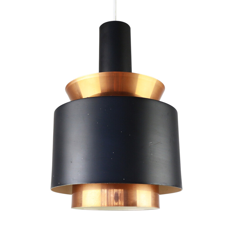 Scandinavian black and copper pendant lamp - 1960s