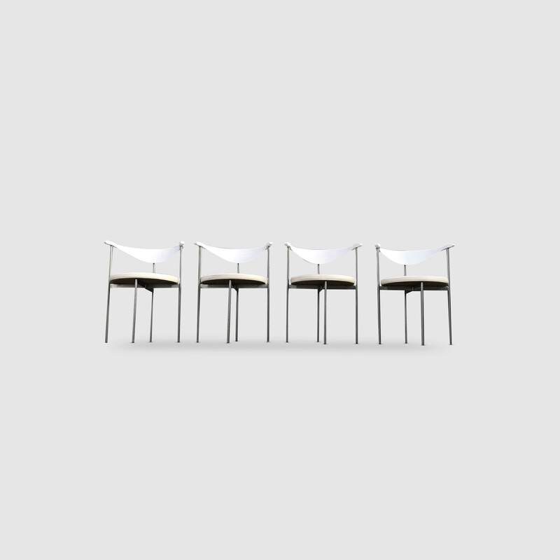 Set of 4 vintage model 3200 chairs in metal and teak by Frederik Sieck for Fritz Hansen, 1960