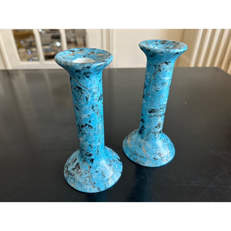 Pair of vintage porcelain candlesticks by Cb, 1980