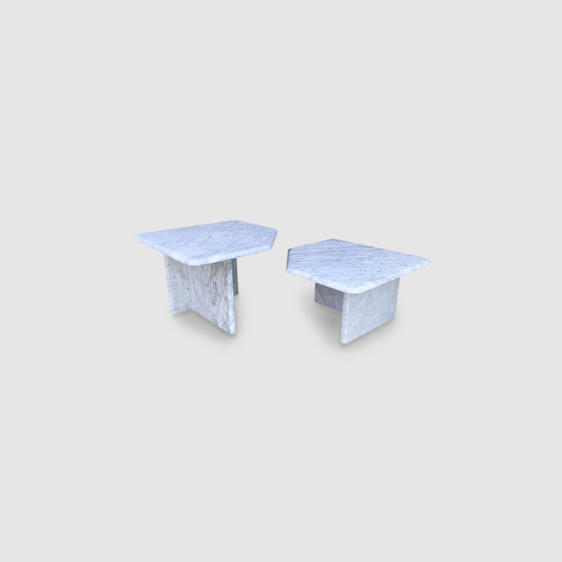 Pair of vintage white carrara marble side tables, Germany 1970
