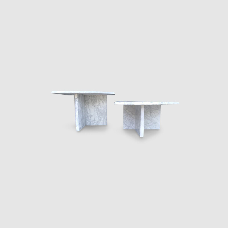 Pair of vintage white carrara marble side tables, Germany 1970