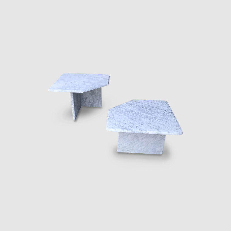 Pair of vintage white carrara marble side tables, Germany 1970