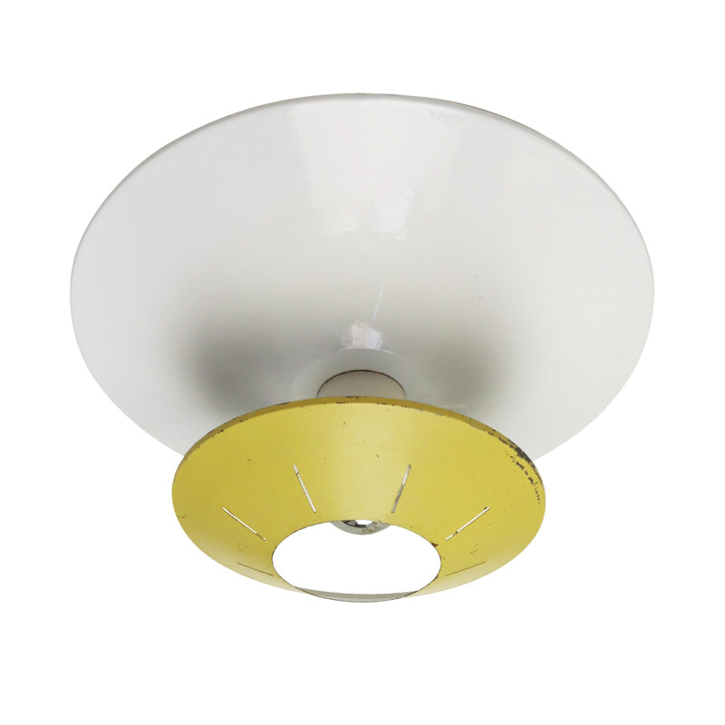 Yellow space age ceiling lamp by Louis Kalff for Philips - 1950s
