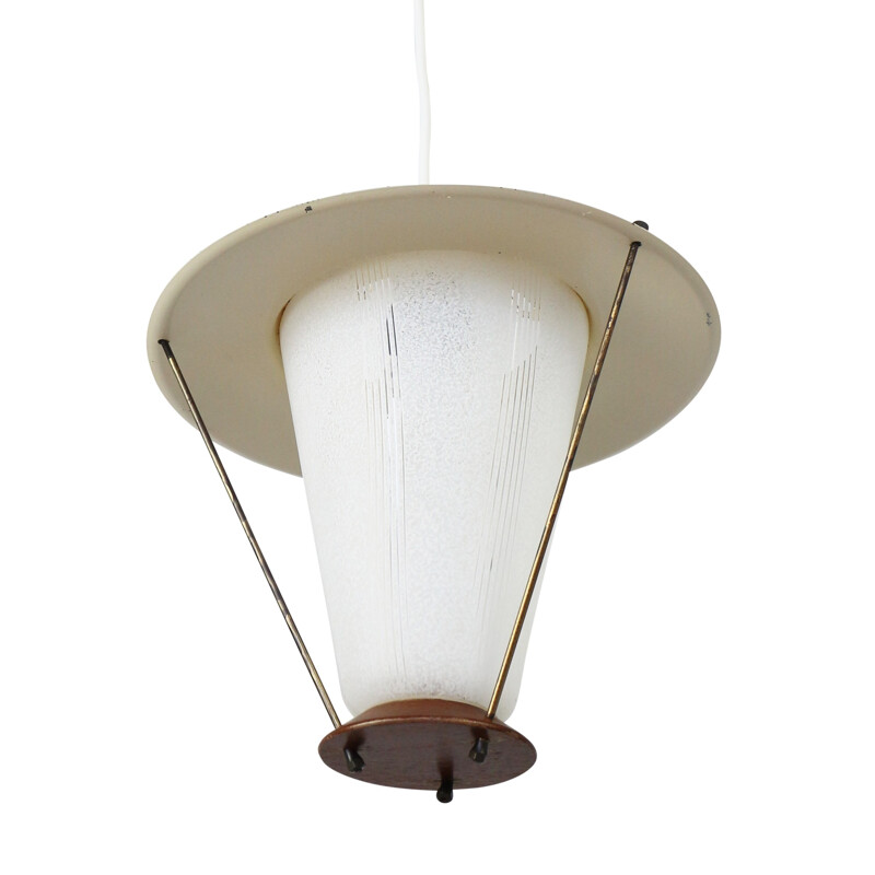 Glass and wood Pastel pendant lamp - 1950s