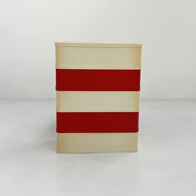 Commode vintage modèle « 4964 » à 5 tiroirs blanc/rouge en plastique par Olaf Von Bohr pour Kartell, 1970