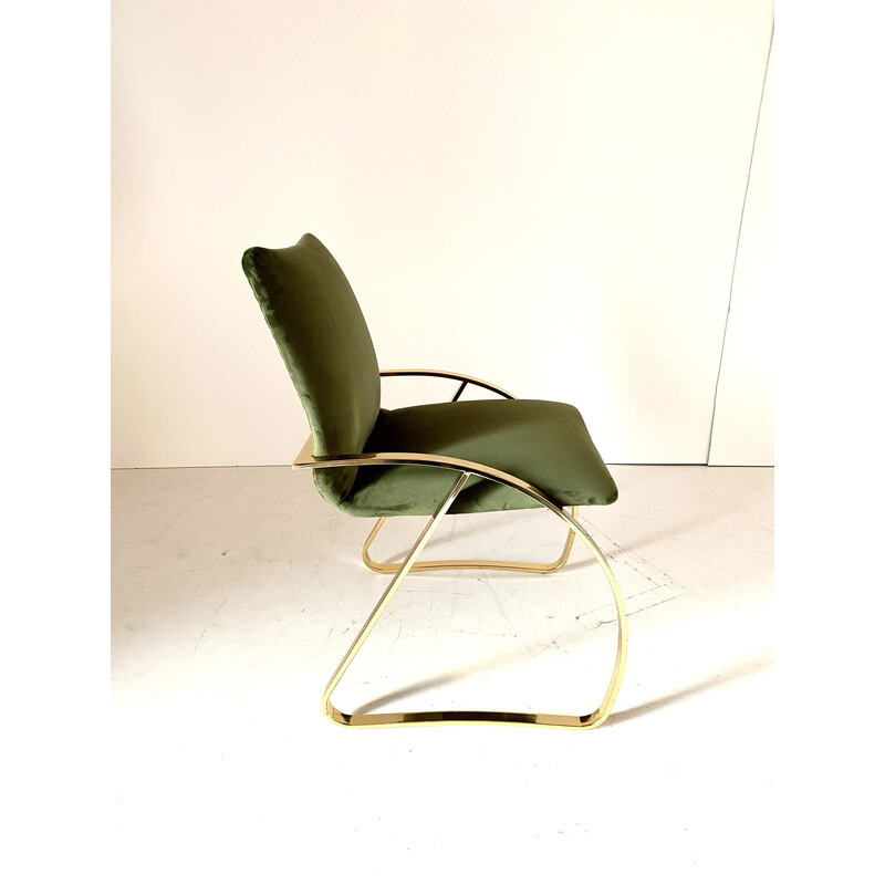 Fauteuil vintage en acier chromé et velours, Italie 1970