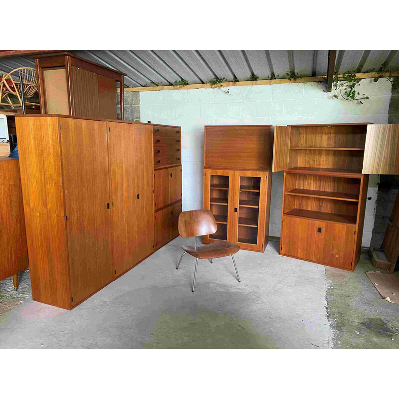 Vintage module A storage unit in teak veneer, 1960