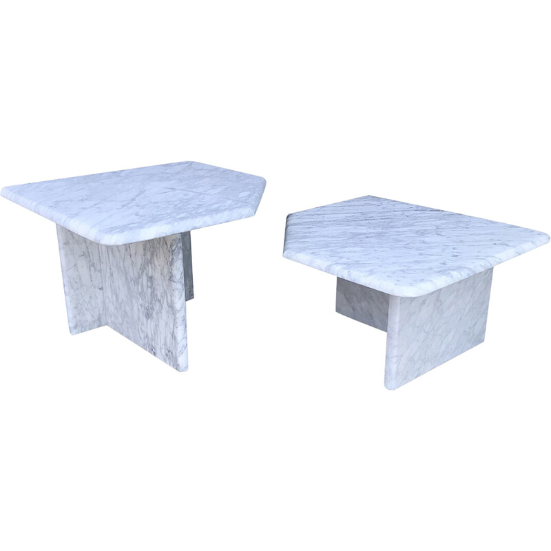 Pair of vintage white carrara marble side tables, Germany 1970
