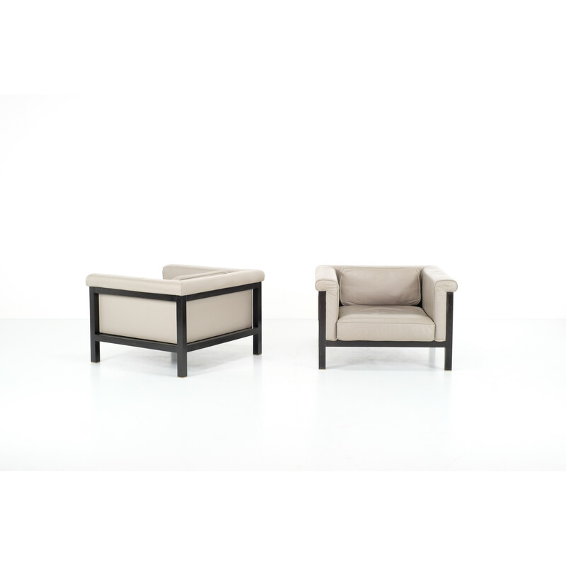 Pair of vintage "Livorno" armchairs in wood and brass by Jules Wabbes for Bullo, Belgium 2010