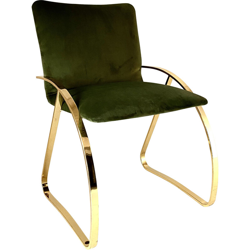 Fauteuil vintage en acier chromé et velours, Italie 1970