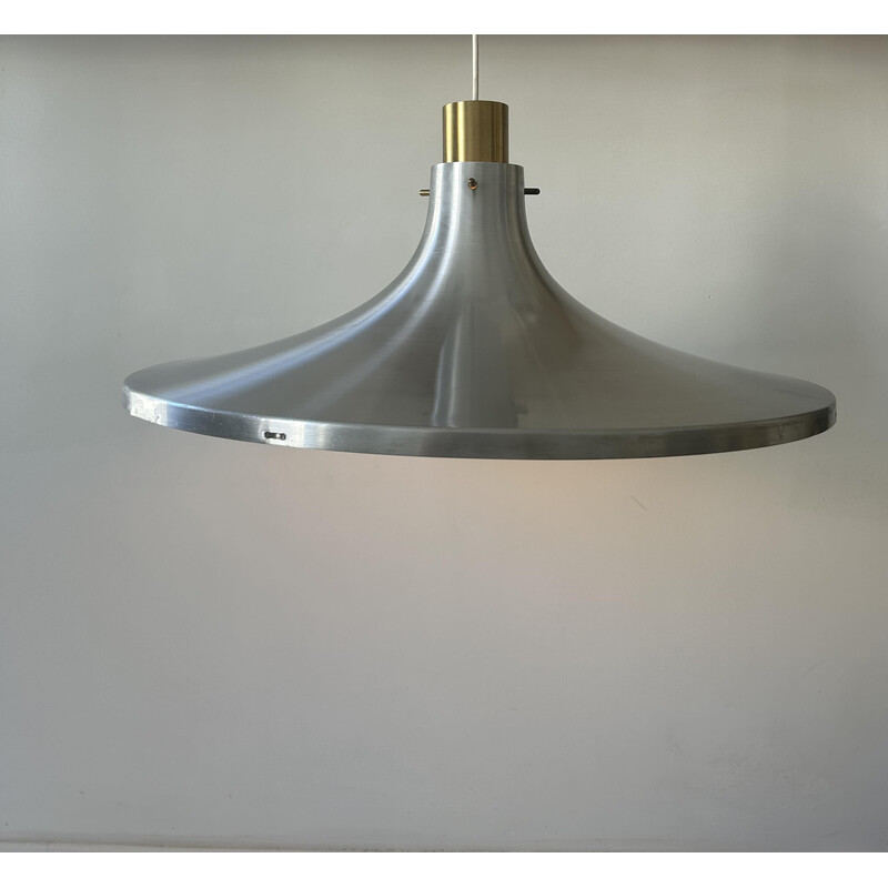 Vintage suspension lamp in brass and brushed aluminum by Hans Agne Jakobsson for Markaryd, Sweden 1960