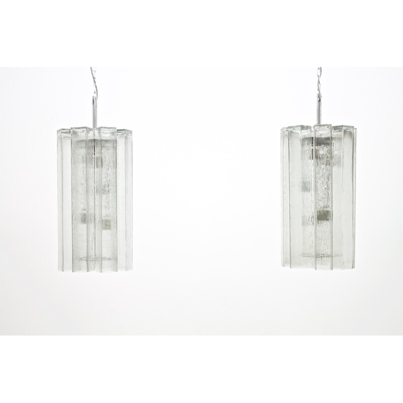 Set of 8 Large Glass hanging lamps by Doria - 1960s