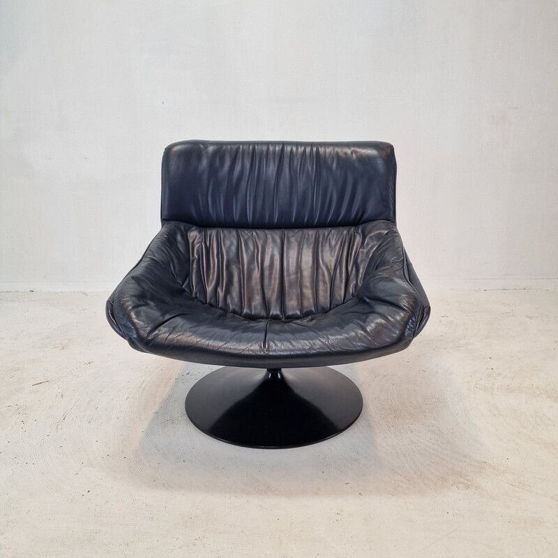 Vintage F518 chair in wood and leather by Geoffrey Harcourt for Artifort, 1970