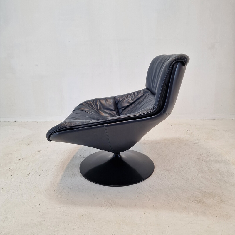 Vintage F518 chair in wood and leather by Geoffrey Harcourt for Artifort, 1970