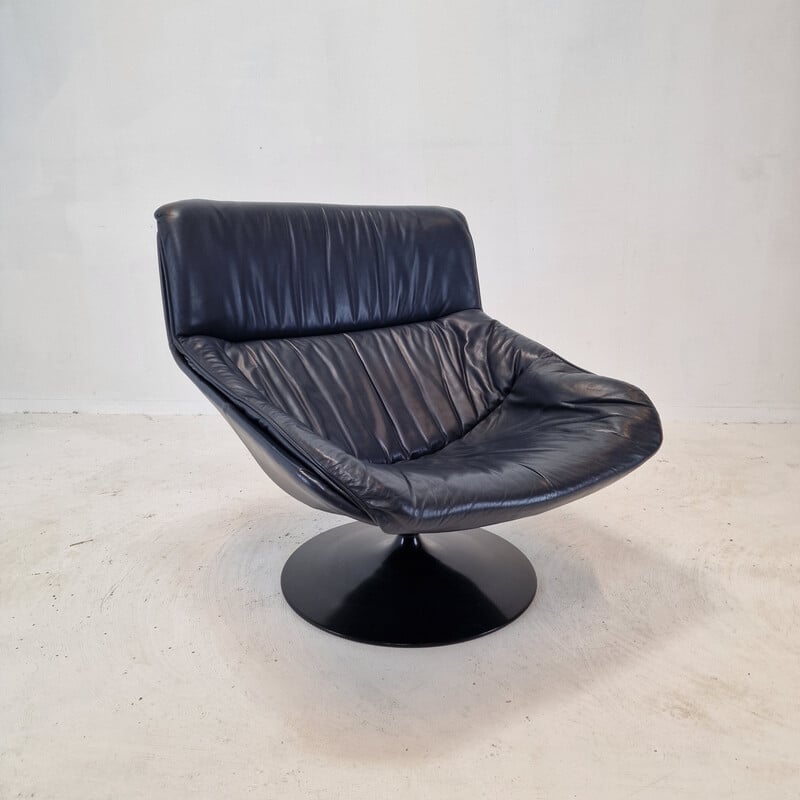 Vintage F518 chair in wood and leather by Geoffrey Harcourt for Artifort, 1970