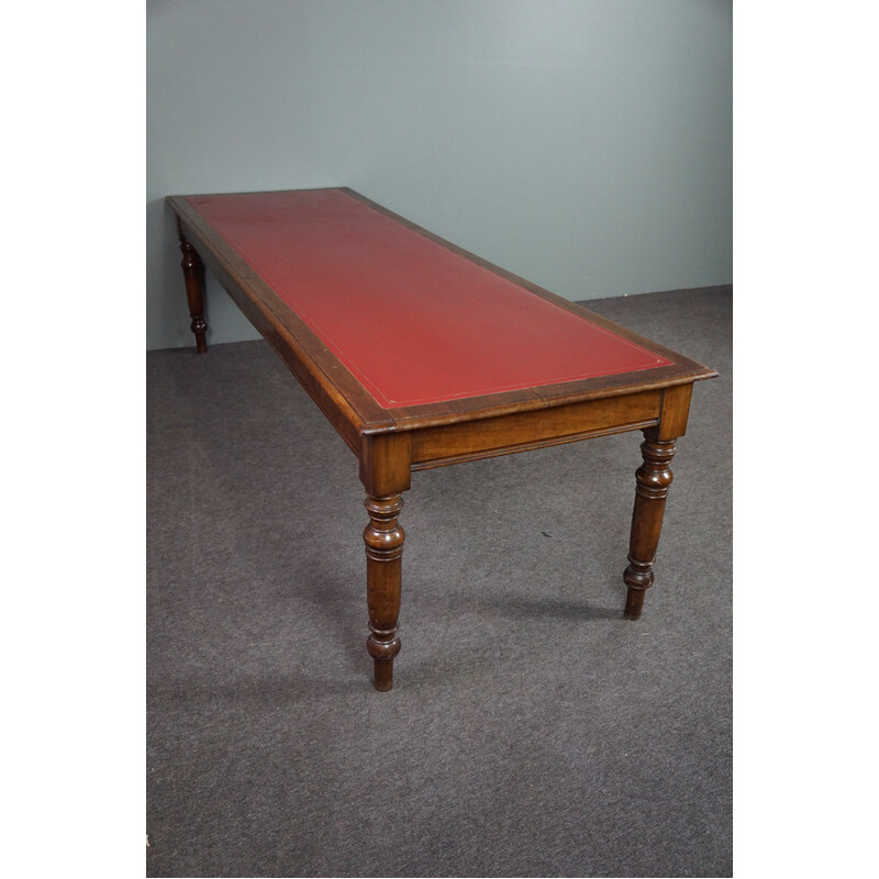 Table de bibliothèque vintage en acajou avec un plateau en cuir rouge