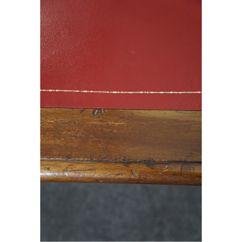 Table de bibliothèque vintage en acajou avec un plateau en cuir rouge