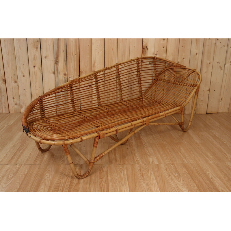 Vintage bamboo and rattan chaise longue, 1960-1970