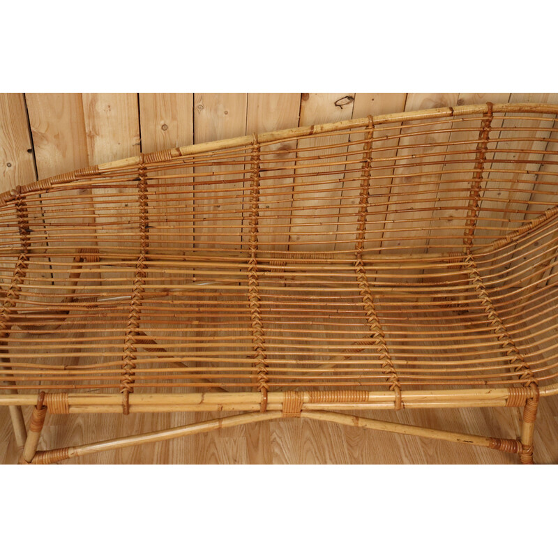 Vintage bamboo and rattan chaise longue, 1960-1970