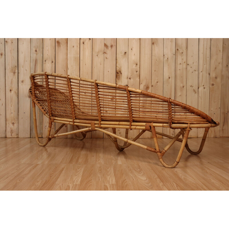 Vintage bamboo and rattan chaise longue, 1960-1970