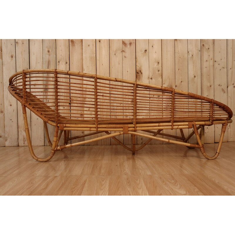 Vintage bamboo and rattan chaise longue, 1960-1970
