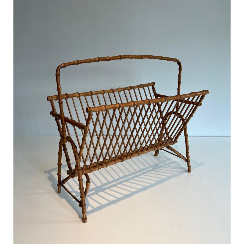 Vintage faux bamboo magazine rack, France 1950