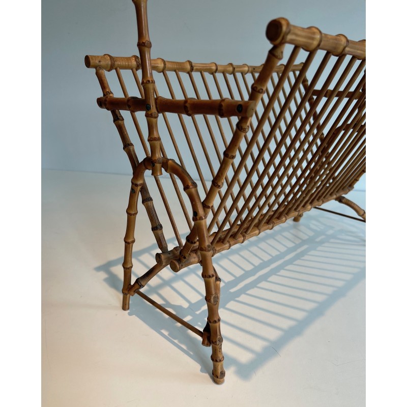 Vintage faux bamboo magazine rack, France 1950