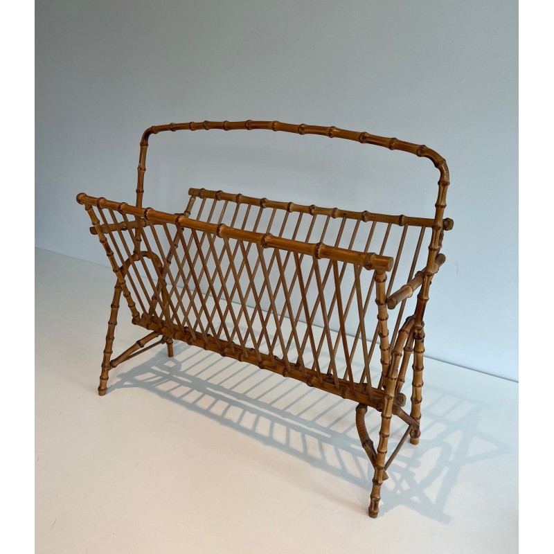 Vintage faux bamboo magazine rack, France 1950