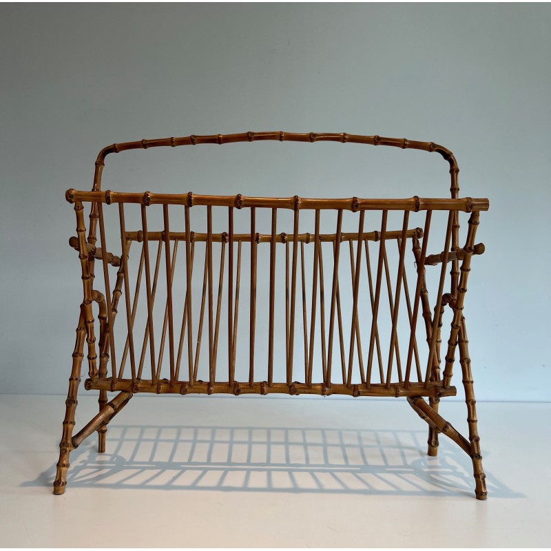 Vintage faux bamboo magazine rack, France 1950