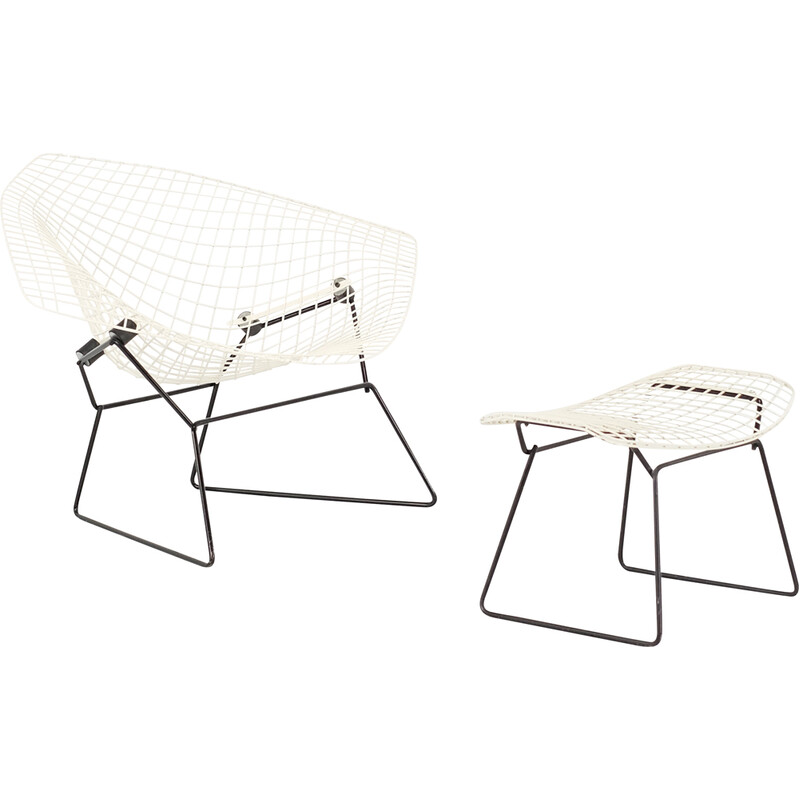 Fauteuil et ottoman vintage "Large Bertoia Diamond" par Harry Bertoia pour Knoll, USA 1970