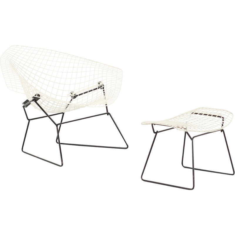 Vintage "Large Bertoia Diamond" armchair and ottoman by Harry Bertoia for Knoll, USA 1970