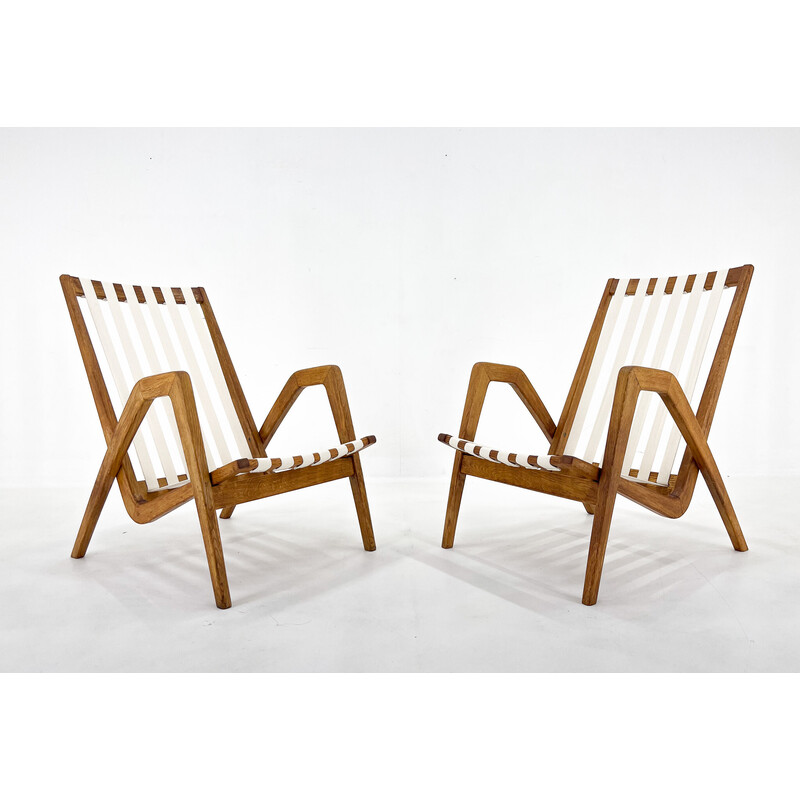 Pair of vintage oak armchairs by Jan Vaněk, Czechoslovakia 1970