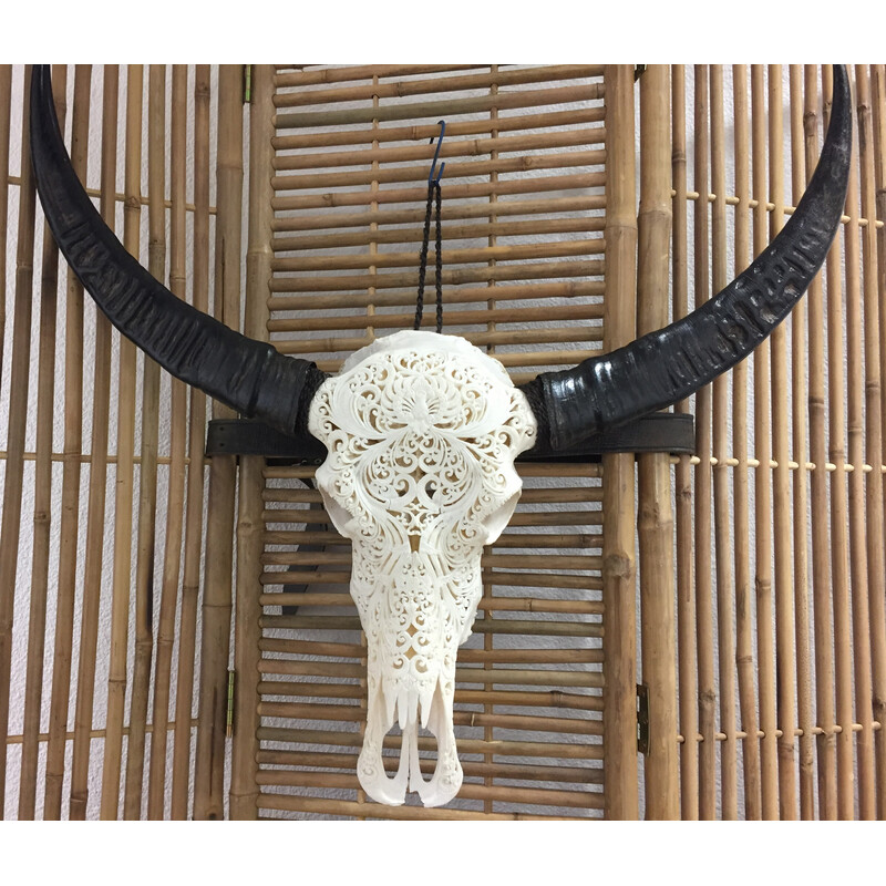 Hand-carved vintage buffalo skull