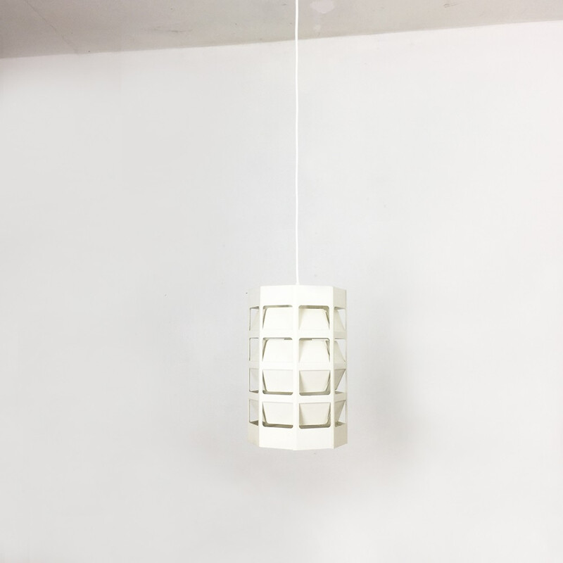 Lámpara colgante escandinava de metal blanco de Louis Poulsen, Dinamarca 1960