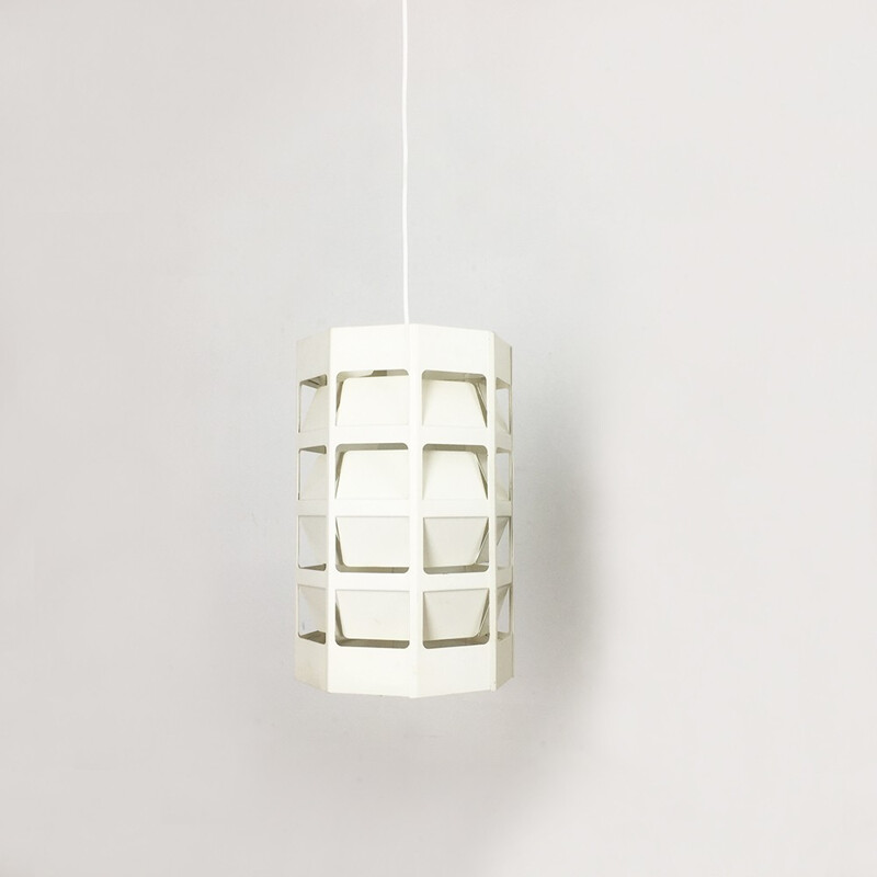 Lampada a sospensione scandinava in metallo bianco di Louis Poulsen, Danimarca 1960