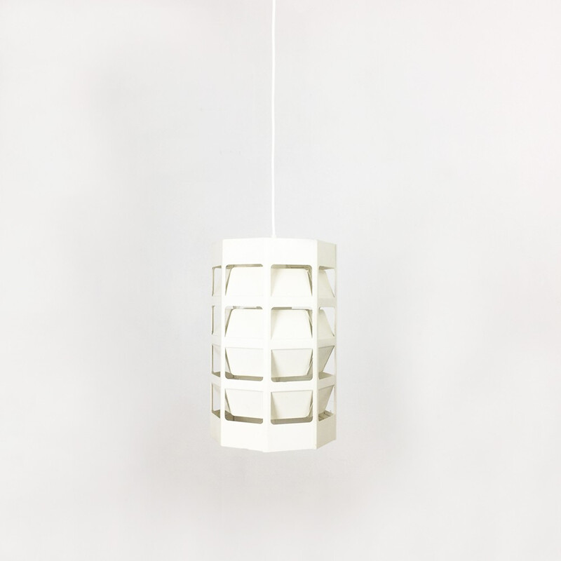 Lampada a sospensione scandinava in metallo bianco di Louis Poulsen, Danimarca 1960