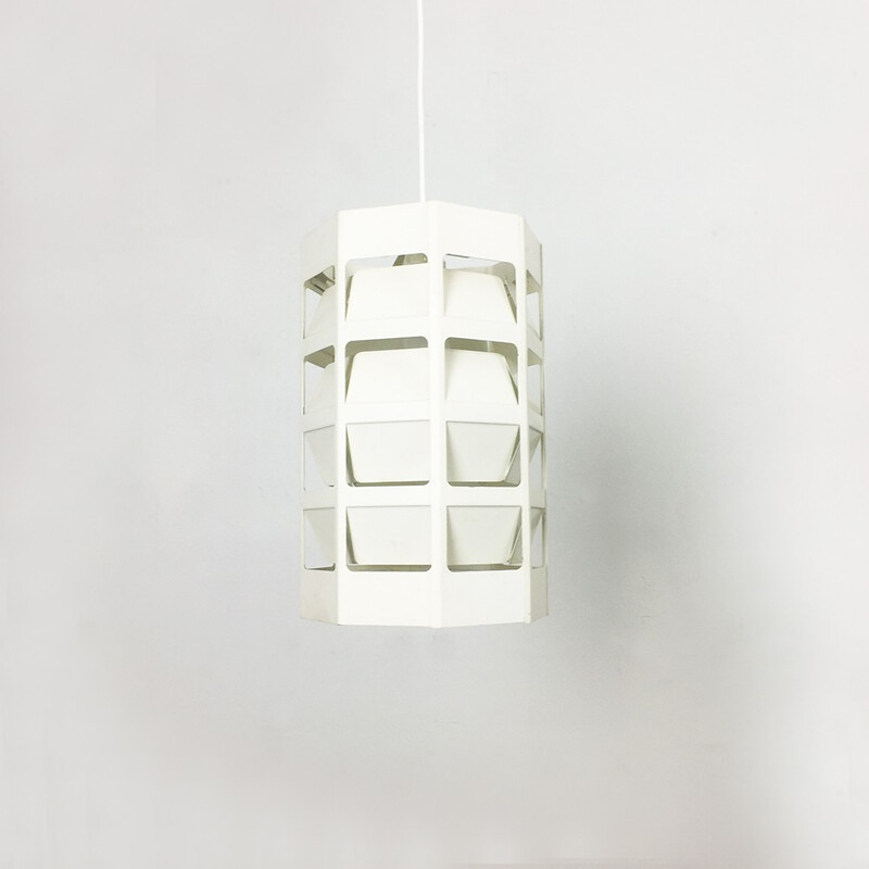 Candeeiro pendente de metal branco escandinavo de Louis Poulsen, Dinamarca 1960