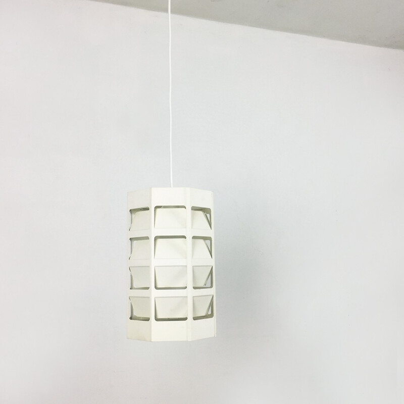 Lampada a sospensione scandinava in metallo bianco di Louis Poulsen, Danimarca 1960